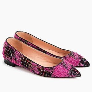 J. Crew Pointed-Toe Flats In Fresh Berry Tweed 8